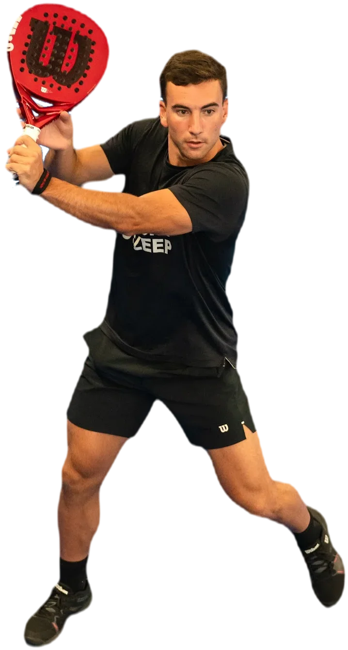 PadelEdge co-founder Guillermo Cagigas coiled into a backhand